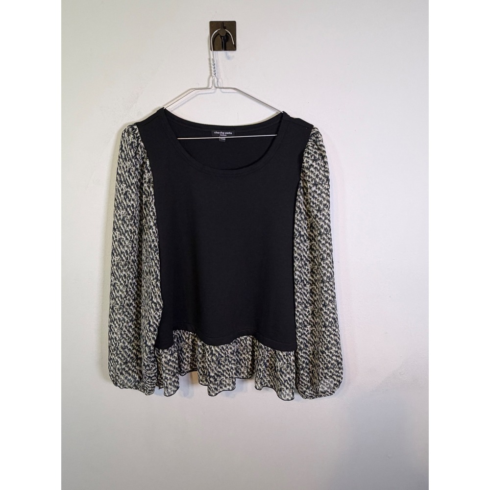 Cha Cha Vente Womens Top Mixed Media Animal Print Black Medium